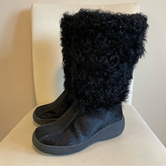 Oscar Sport Leather Fur Winter Snow Boots Italian Black Size 37 / 6 - Picture 4 of 11